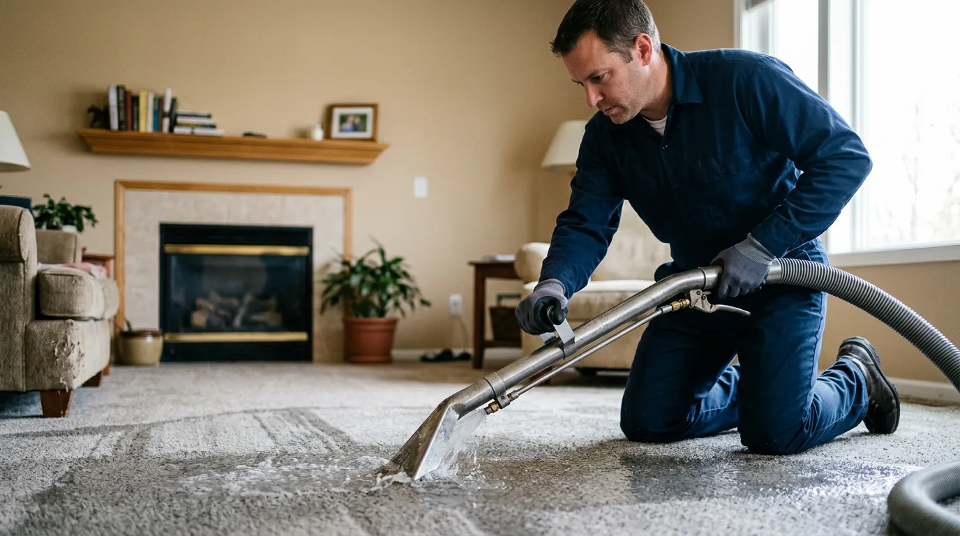 Water damage restoration technician working near Bay Port, MI